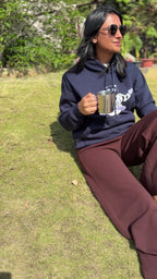 Shanti mode on hoodie, relaxed winter vibes