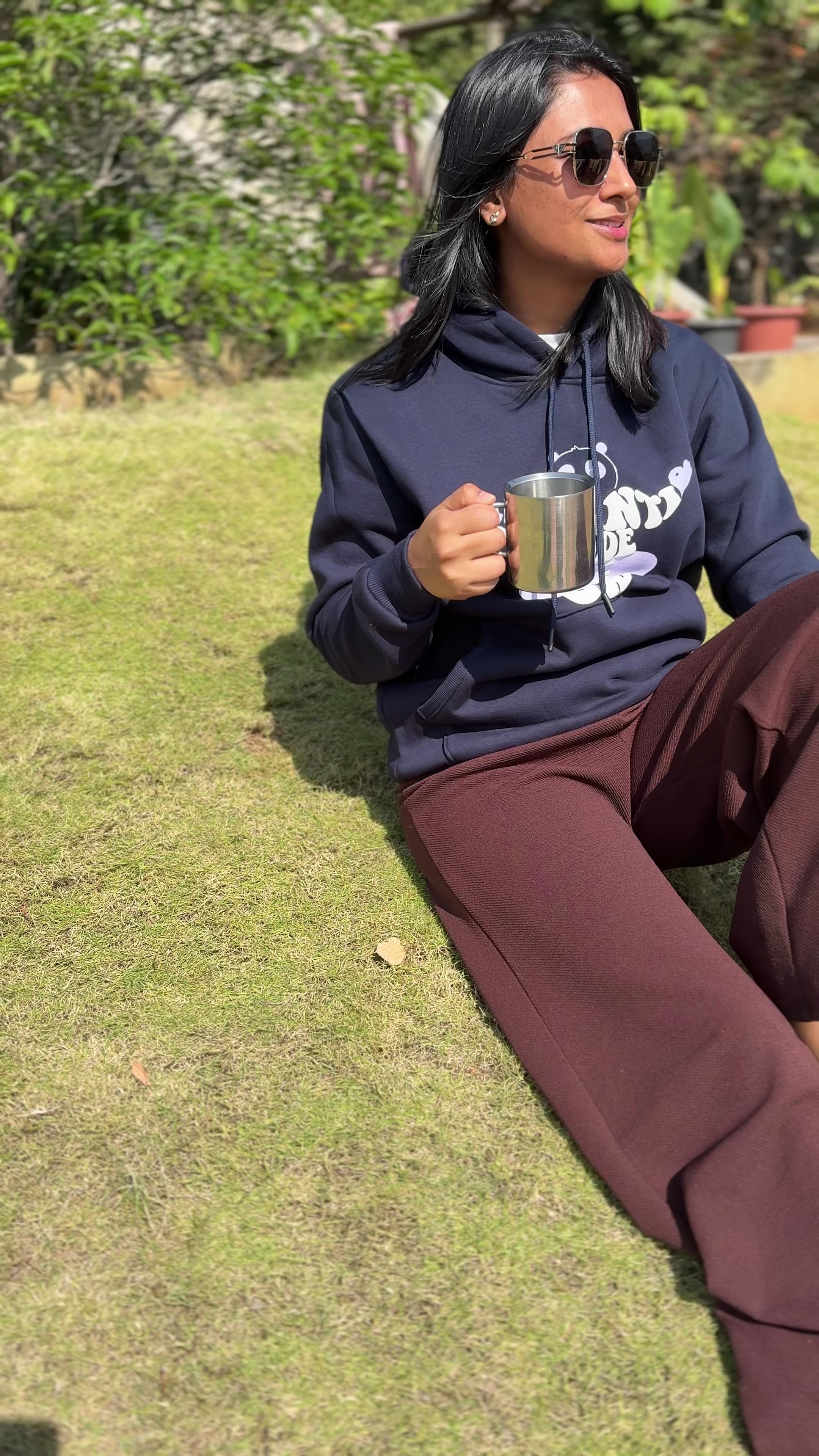 Shanti mode on hoodie, relaxed winter vibes